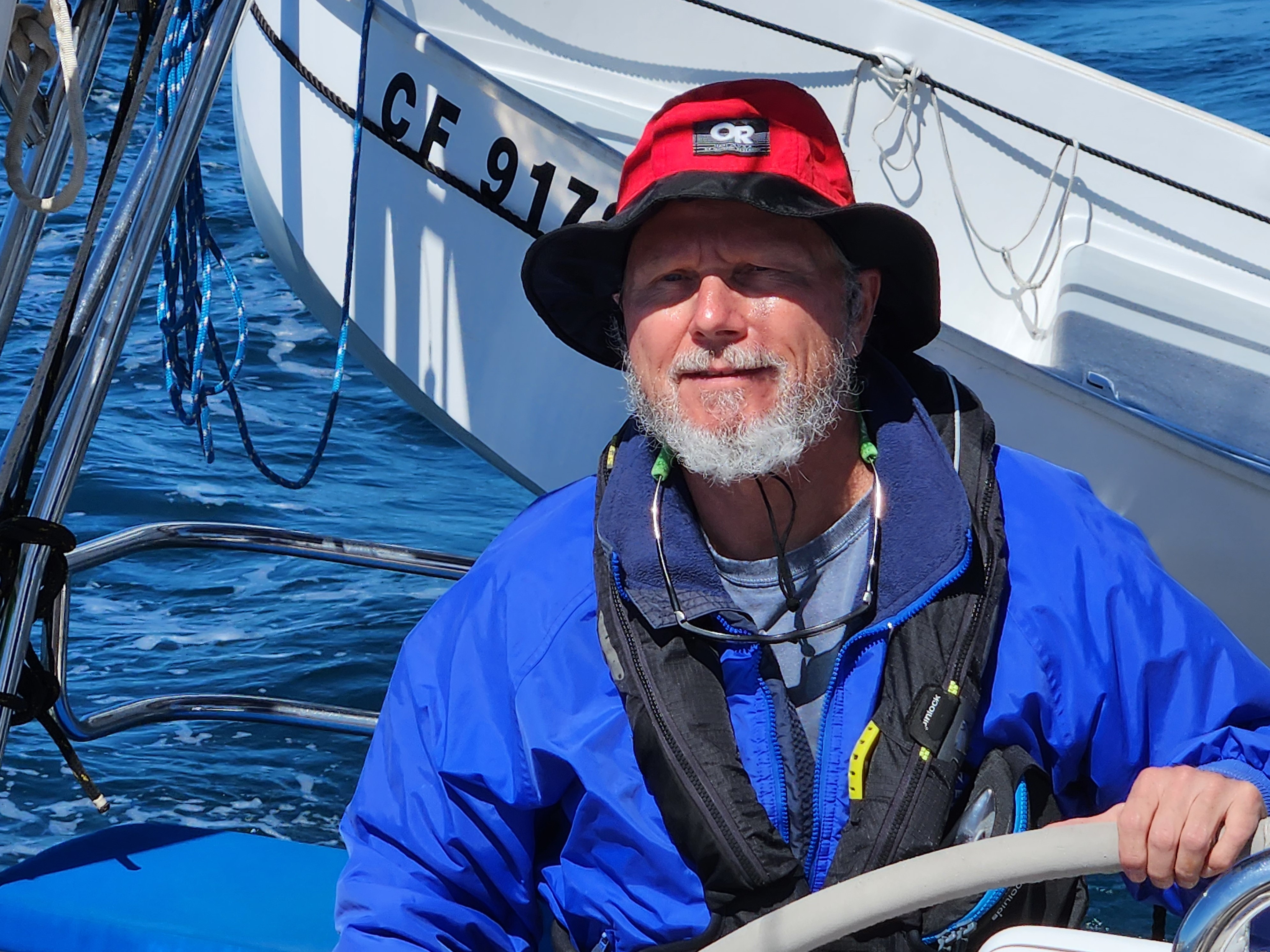 At the helm of S/V Chance